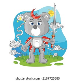 the koala samurai cartoon. cartoon mascot vector