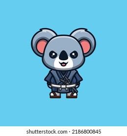Koala Samurai Cute Creative Kawaii Cartoon Mascot Logo