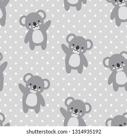 Koala Seamless Pattern Background, Scandinavian Happy cute koala with dot for baby. cartoon koala bears vector illustration for kids nordic background