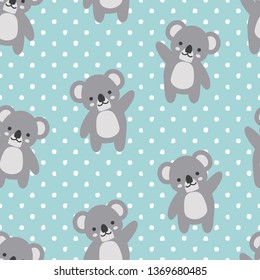 Koala Seamless Pattern Background, Scandinavian Happy cute koala with dot for baby. cartoon koala bears vector illustration for kids nordic background