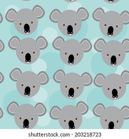 koala Seamless pattern with funny cute animal face on a blue background. Vector