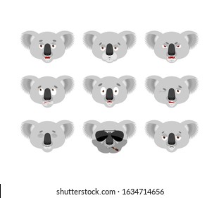 Koala set emoji avatar. sad and angry face. guilty and sleeping. koala bear sleeping emotion face. Beast Vector illustration