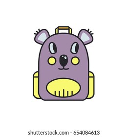 Koala shaped school back pack image on white isolated background. Kid bag in a bear form. Back to school vector illustration.