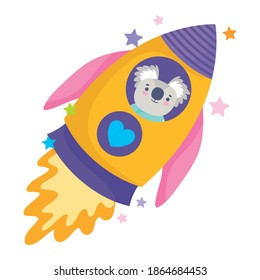 koala in shuttle explore space adventure galaxy cartoon vector illustration