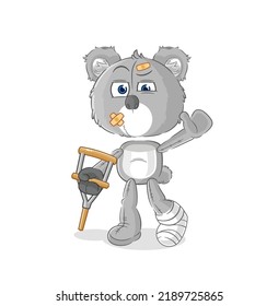 the koala sick with limping stick. cartoon mascot vector