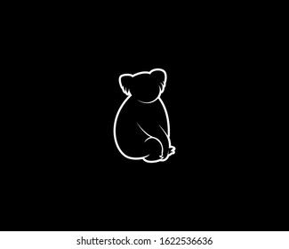 Koala Silhouette on Black Background. Isolated Vector Animal Template for Logo Company, Icon, Symbol etc