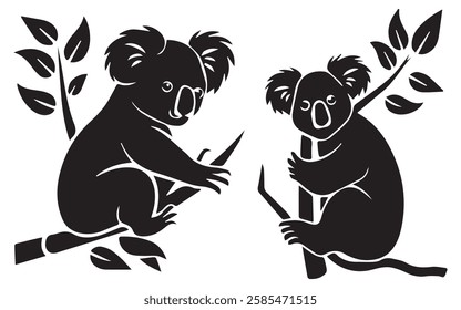 Koala Silhouette Set Flat Illustration