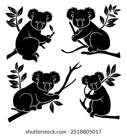 Conjunto de Silhuetas Koala. Ilustração de vetor plano