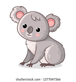 Koala sits on a white background. Cute animal in cartoon style. Vector illustration.