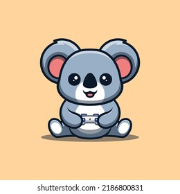 Koala Sitting Gaming Cute Creative Kawaii Cartot Mascot Logo