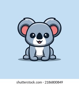 Koala Sitting Happy Cute Creative Kawaii Cartoon Mascot Logo