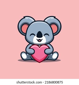 Koala Sitting Love Cute Creative Kawaii Cartoon Mascot Logo