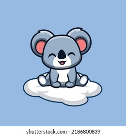 Koala sitzt auf dem Cloud Cute Creative Kawaii Cartoon Mascot Logo