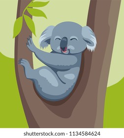 
Koala sitting on a eucalyptus tree. vector illustration