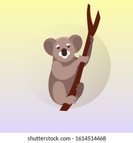 koala sitting on tree cartoon endangered wild australian animal symbol wildlife species fauna concept flat vector illustration