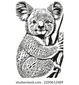 Koala-Skizze, handgezeichnete Tierwelt, Vintage-Gravierstil, Vektorgrafik Koala-Bär
