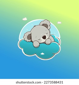 Koala durmiendo en una nube. Ilustración vectorial de dibujos animados.