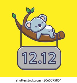 koala sleeping on a tree trunk with a sale board 12 12