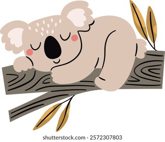 Koala Sleeping On Tree Vector Illustration