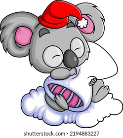 The koala is sleeping while holding a pillow of illustration