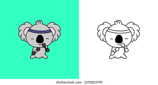 Koala Sportsman Clipart Multicolored and Black and White. Beautiful Clip Art Animal Sportsman. Vector Illustration of a Kawaii Animal for Prints for Clothes, Stickers, Baby Shower, Coloring Pages.
