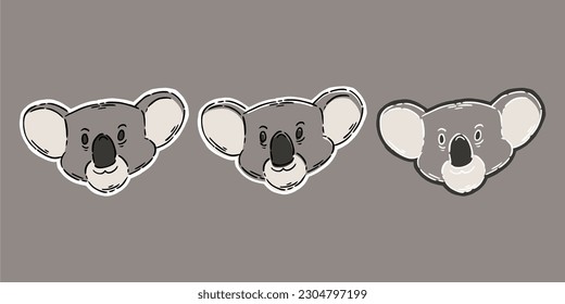 Koala Aufkleber Tier. Koala handgezeichnet Tierset. Symbol Koala Tierillustration