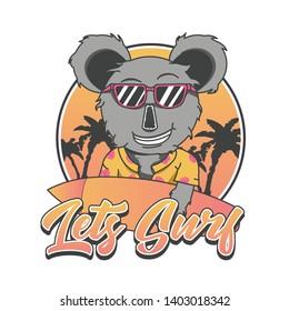 Koala T shirt Vector lets surf Logo