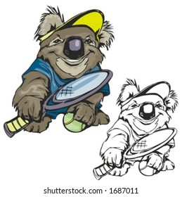 Koala Tennis Mascot. Great for t-shirt designs, school mascot logo and any other design work. Ready for vinyl cutting.