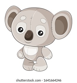 koala toy and character standing and waiting when they play with it, isolated object on a white background.