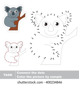 Koala in vector to be traced by numbers. Vector visual game for children.