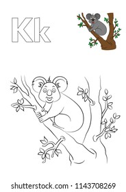 Koala vector coloring book page for word starting with letter K