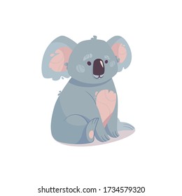 Koala vector, cute gray bear. Funny beast from the Australian series. Fluffy baby in cartoon style isolated on white background. Illustrations for children's books, encyclopedias, posters, cards.