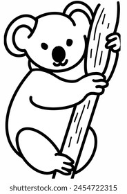 koala vector, cute koala, koala on a tree trunk, colors according to project needs, can be used for films, cartoons, videos, animations, etc.