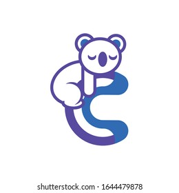 Koala Vector. Cute Koala Sleeping on the Letter C. Lazy Koala Vector Design