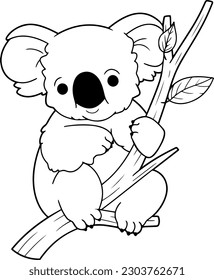 Koala vector illustration. Black and white Koala coloring book or page for children