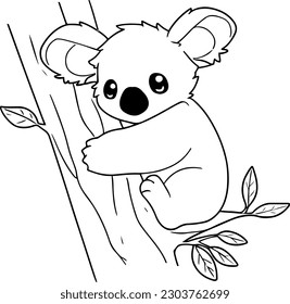 Koala vector illustration. Black and white Koala coloring book or page for children