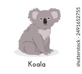 Koala vector illustration, cartoon clipart character, animal in flat style. Wild animals, wild creatures, wildlife concept. Cute koala bear vector design isolated on white background