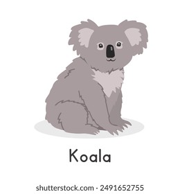 Koala vector illustration, cartoon clipart character, animal in flat style. Wild animals, wild creatures, wildlife concept. Cute koala bear vector design isolated on white background