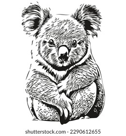 Koala vector illustration line art drawing black and white koala bear
