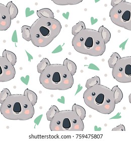 Koala Vector Illustration, Pattern Seamless