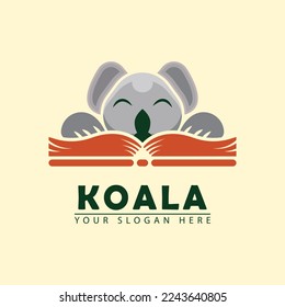 koala vector reading book logo icon. Abstract vector graphic education koala reading book logo icon. simple elegant flat illustration style. good for animals, learning, library, etc.