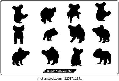 Koala vector silhouette icons Set