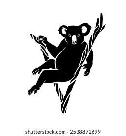 vetor koala, com um toque de silhueta preto e branco sentado relaxado em um galho, adequado para uso como um padrão de roupas ou logotipo para sua comunidade e empresa