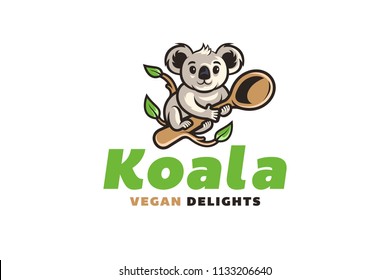 Koala vegan food logo cartoon 
