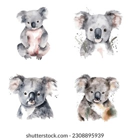 
Koala watercolor paint ilustration collection