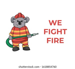 A Koala Wear Fire Fighter Costume Fight Forest Fires