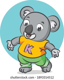 The koala is wearing the yellow shirt is welcoming the people of illustration