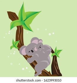 Koala who was sleeping while carrying her child
