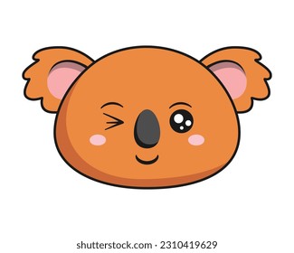 Koala Winking Face Brown Koala Stiker Kawaii Isolated