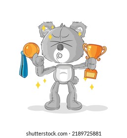 the koala winner with trophy. cartoon character